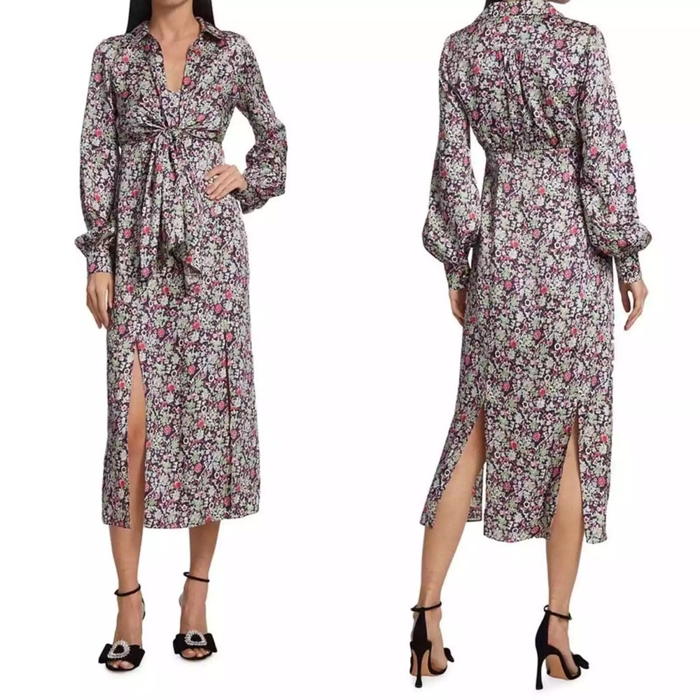 Cinq a Sept - Quin Floral Tie Midi Dress - size 6 - Layered Look, long Sleeve - Picture 15 of 15
